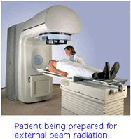 Patient being prepared for external beam radiation.